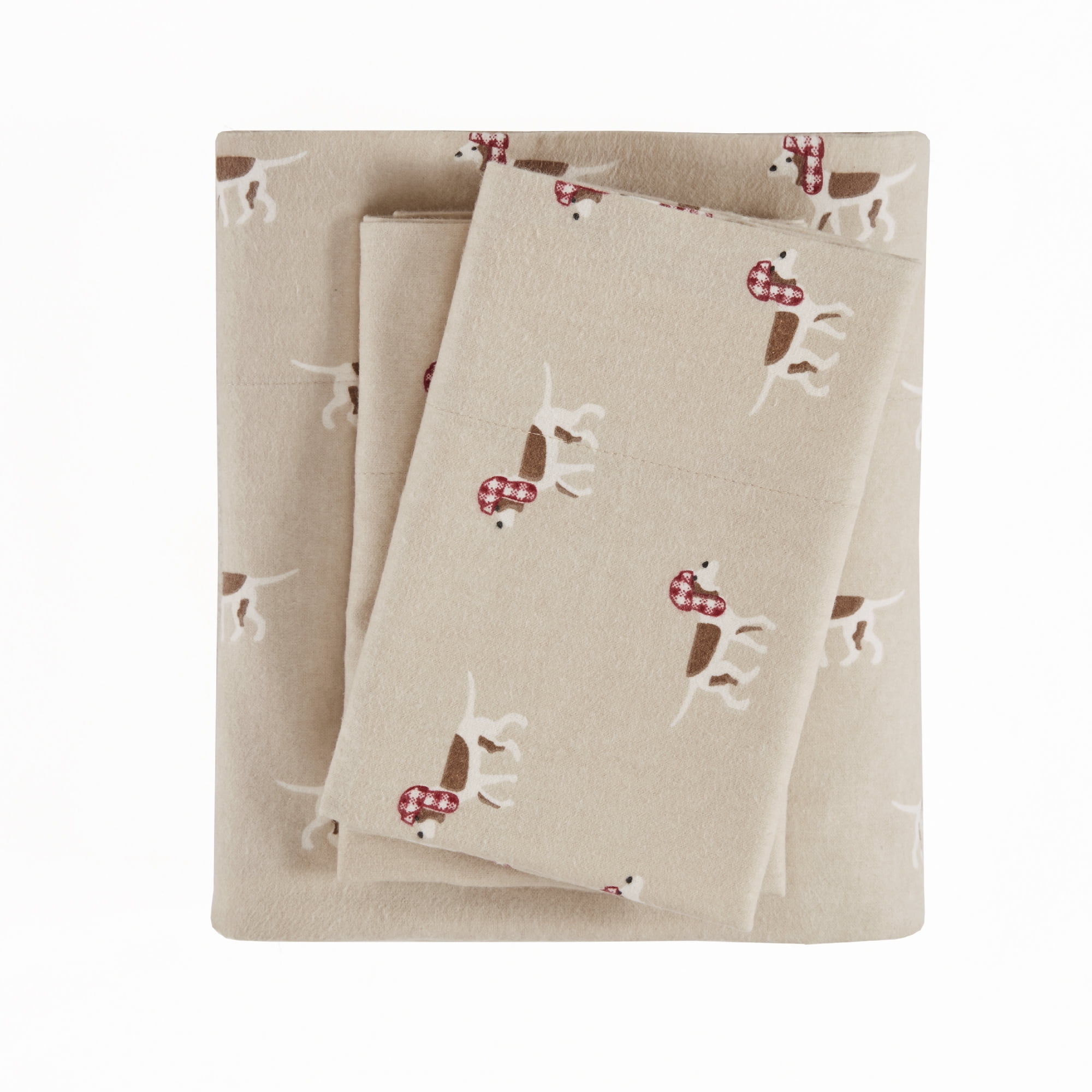 Woolrich Cotton Flannel Tan Dogs 4 Piece Sheet Set, Full