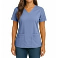 thumbnail image 3 of Workout Tops for Women, Hospital Staff Short Sleeve Food Service Uniform Shirt Polyester Scrub Top Women 2025 Summer Nurse Womens Work Split Hem Comfort Nursing Healthcare Blue 4Xl, 3 of 3
