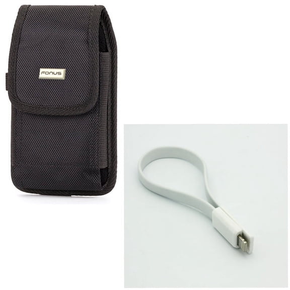Short USB Cable w Case Belt Clip for iPhone 8/7/6S/6 - Charger Cord Power Wire Fast Charge, Swivel Holster Rugged Cover Pouch for iPhone 8/7/6S/6 Models