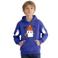 thumbnail image 2 of NEBWOAK Boys Girls Halloween Ghost Print Hoodie with Kangaroo Pocket Long Sleeve Fall Outfit Blue,Size 11-12T, 2 of 4