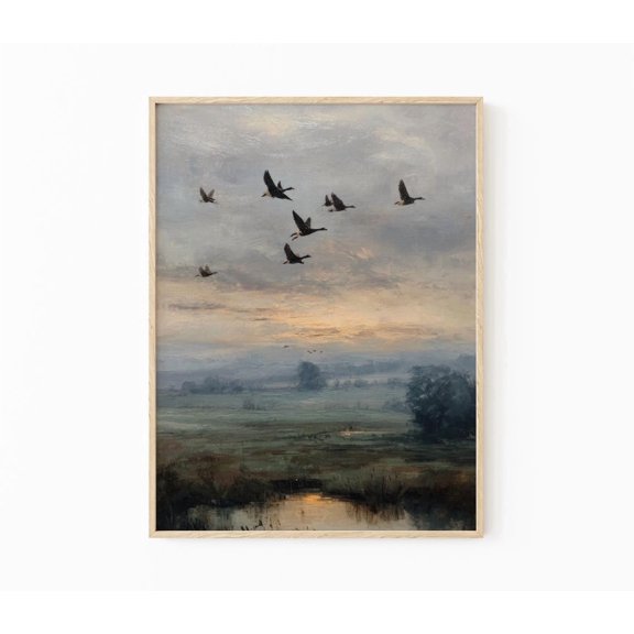 Flying Ducks Rustic English Countryside Wall Art V2, Unframed Poster
