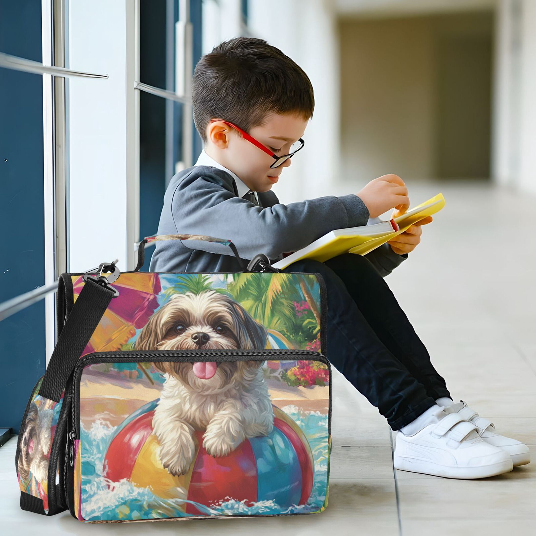 YAZAOO Zipper Binder trapper keeper Documents Organized Design Playful Poolside Pup Printed