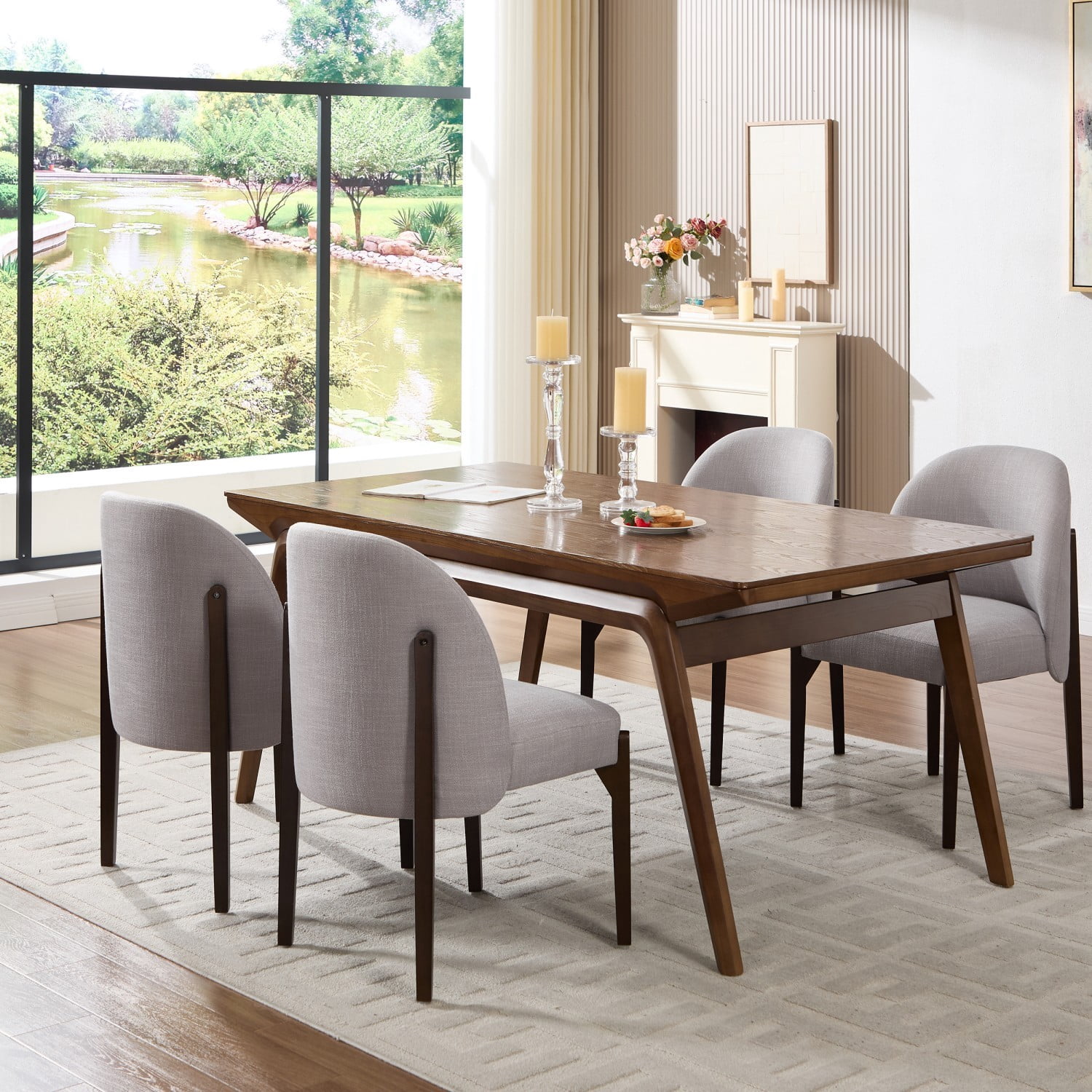 Dining Chairs Set of 2, Modern Fabric Upholstered Wood Kitchen Chairs, Farmhouse Dining Room Chairs for Small Spaces, Grey