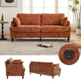 thumbnail image 2 of 68" Wide Mid-Century Modern Loveseat Sofa Couch with Wood Legs & Storage Bag, 2 Seater Sofa Couches with LED Light, USB Charging Port, for Living Room, Dorm, Bedroom, Apartment, Orange, 2 of 9