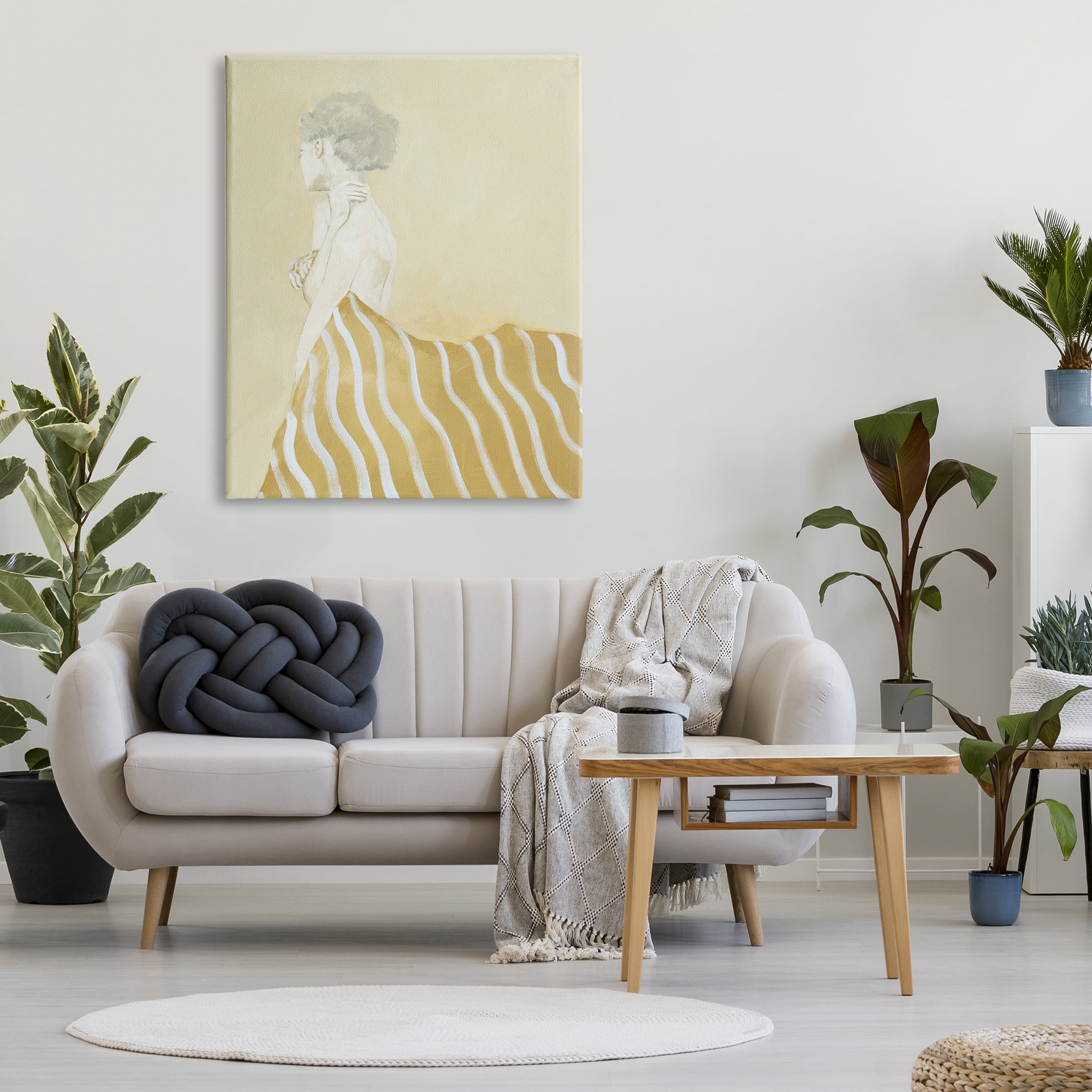 Stupell Industries Woman in Stripes Painting Beauty & Fashion Painting Gallery Wrapped Canvas Print Wall Art, 36 x 48