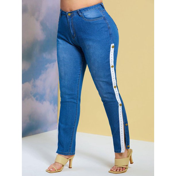 Jeans Talla Extra Delgados Cinta Lateral Rosegal Vaqueros de talla grande