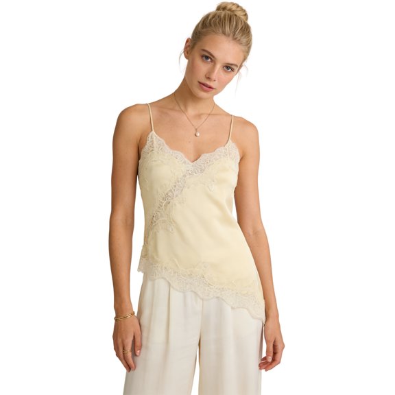 PUWEI Women's Summer Lace Trim Satin Camisole Spaghetti Strap V Neck Asymmetrical Hem Tank Tops