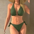 thumbnail image 6 of QIUOMBBP Halter Bikini Set for Women V Neck String Swimsuits Top with High Cut Bottom Beach Vacation 2 Piece Bathing Suit Army Green M, 6 of 6