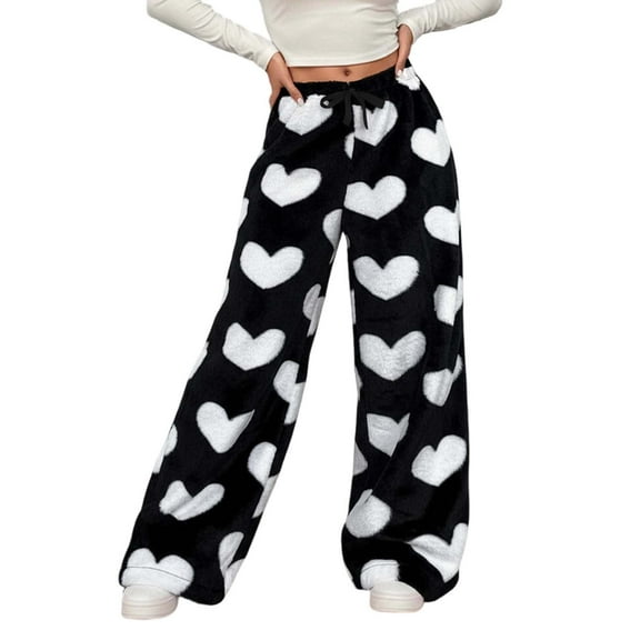 YUEHUA Valentines Comfy Fuzzy Pajama Pants Women Buffalo Plaid Flannel Plush Pajama Bottoms Homey Fluffy Pj Pants