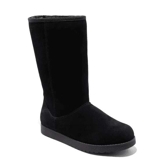 Women's Sarah Black Leather Suede Faux Shearling Mid Calf Winter Boots 7