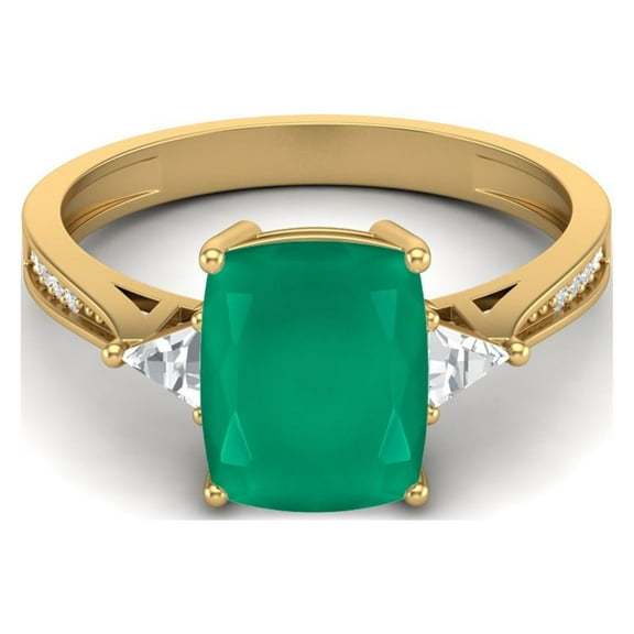925 Sterling Silver Gold Vermeil 9X7mm Cushion Green Onyx Solitaire Women Valentines Day Gifts Ring