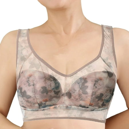 Zshosam Ice Silk Lace Comfort Bra Seamless Wireless Push up Bras for Older Women Everyday Bras(Khaki XXL)