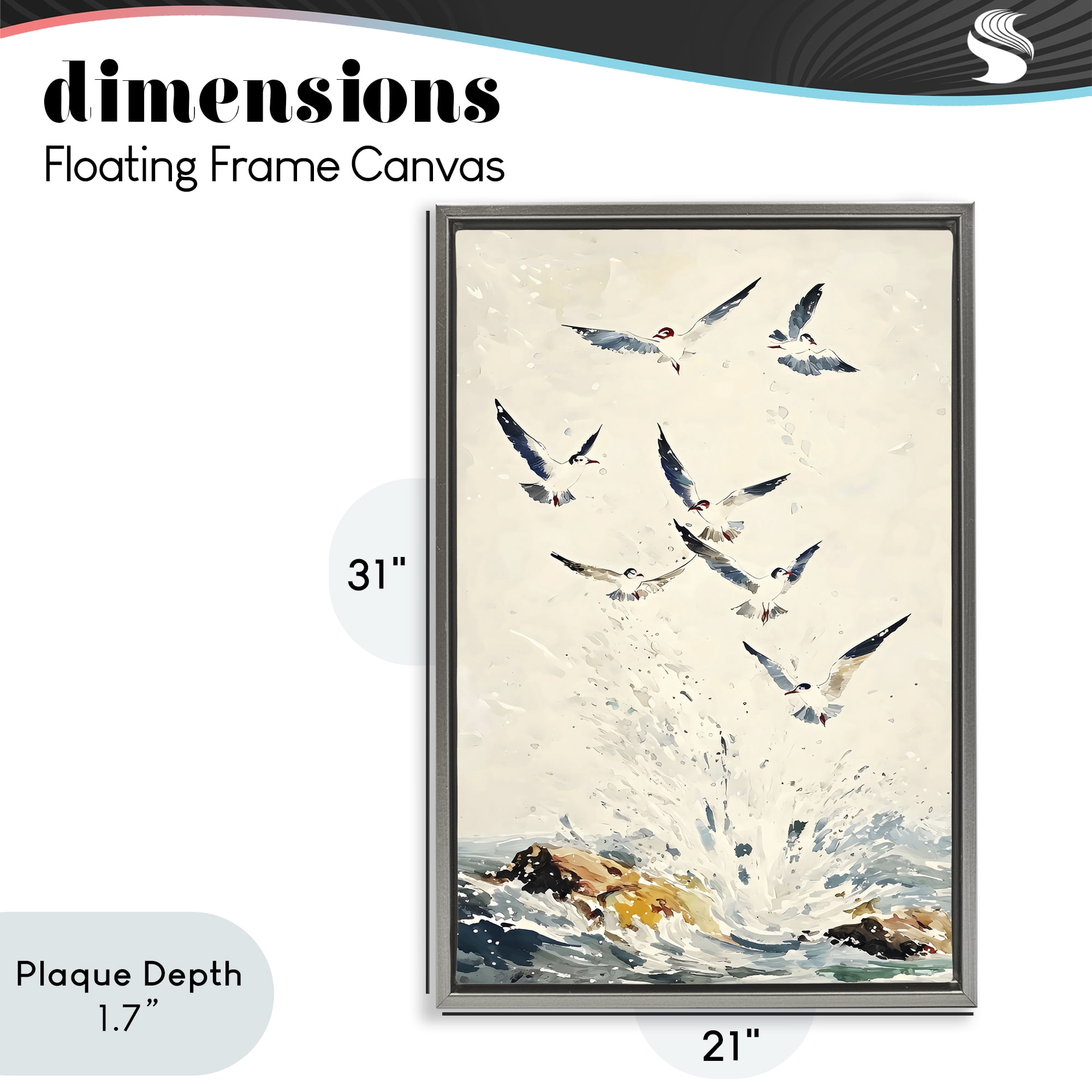 Stupell Industries Waves of Seagulls over Rocks Gray Framed Floater Canvas Wall Art, design by Creative Studio