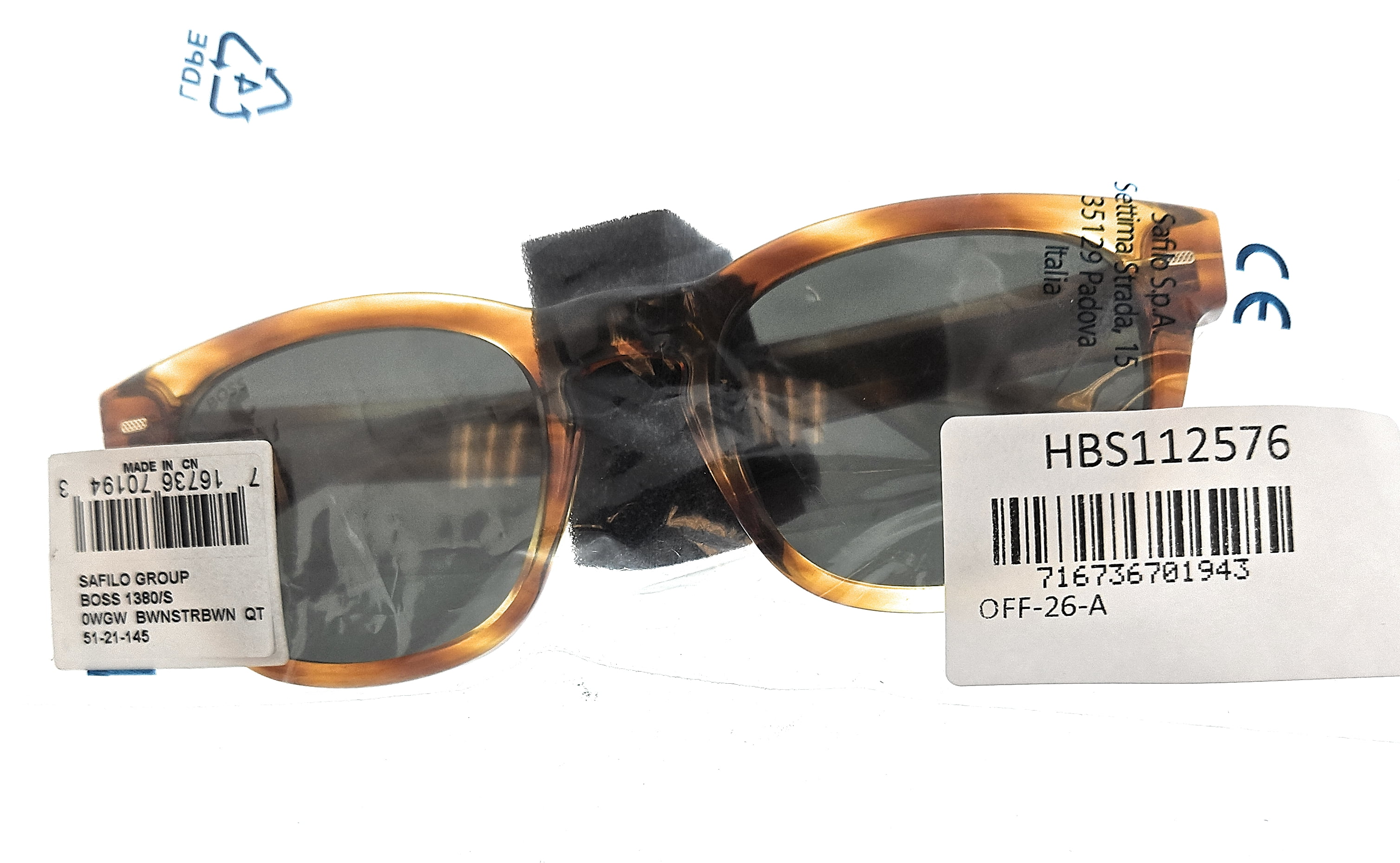 Hugo Boss BOSS 1380/S WGW WGW Striped Brown Square Sunglasses for Mens