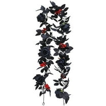 Black Rose Garland 69 Inch Artificial Rose Vine with Berries, Halloween Thanksgiving Fall Decor, Flexible Floral Garland for Home Wedding Party Wall Window Indoor Outdoor Decoration