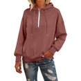 thumbnail image 2 of Women's Quarter Zip Hoodie, Soft Pullover Sweatshirt with Adjustable Hood, Long Sleeve Casual Streetwear for Everyday, Solid Color Comfortable Hooded Top for Women, Trendy Zip Up Design Brick Red, 2 of 7