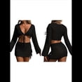thumbnail image 3 of Traje de Baño de Crochet para Mujer, 2 Piezas, Larga, Top Corto con Lazo Frontal, Minifalda Negro M, 3 of 7