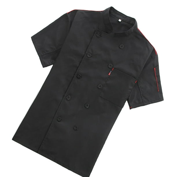 Chaqueta de Chef Billuyoard manga corta botones bolsillos uniforme cocina moda Negro M