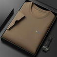 thumbnail image 5 of HOOMEUMY Men's Summer Solid Color Crew Neck Short Sleeve T-Shirt Basic Slim Fit Tee Stretch Casual Lightweight Breathable Tops Brown 58, 5 of 7
