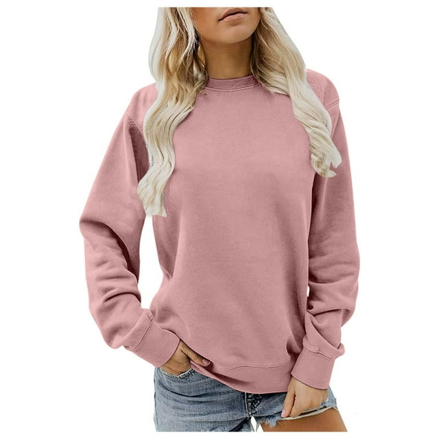 WEAIXIMIUNG Chandail Molletonné Surdimensionné pour Femmes Gym Chandail Molletonné Uni à Col Rond à Manches Longues Chandail à Enfiler Décontracté Coupe Ample Haut Athlétique