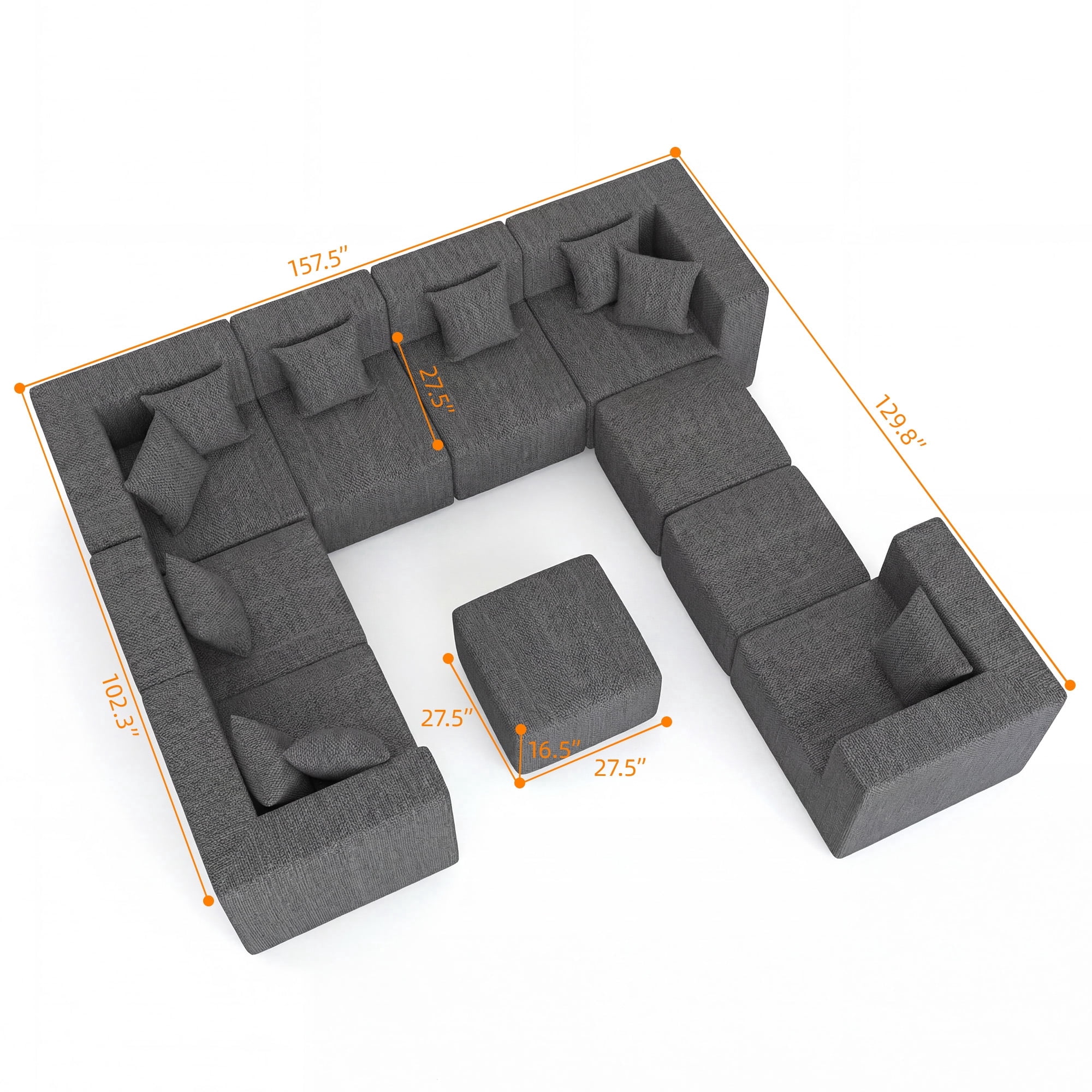 BEHOST 10-Piece Oversized Modular Sectional Sofa Set, 160" Mega U-Shaped Cloud Couch with Ottomans, Luxury Chenille Fabric Theater Seating, Extra Deep Seat Living Room Furniture, Dark Gray