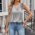 thumbnail image 5 of Inglocry Women's Silk Satin Camisole Tank Tops V Neck Pleated Dressy Casual Sleeveless Blouses Summer Business Work Shirts 2026 Light Gray M, 5 of 5