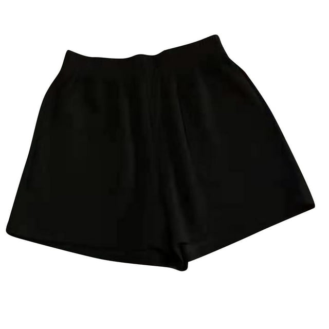Womens Solid Color High Waisted Loose Slimming Wide Leg Pants Solid Color Casual Shorts