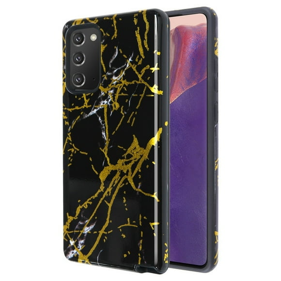 Samsung Galaxy Note 20 ULTRA Phone Case Hybrid Armor Shockproof [Shock Absorption] Rubber Dual Layer Rugged Protective Sparkle Black Gold Marble Marbling Cover for Samsung Galaxy NOTE 20 Ultra /6.9"