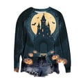 thumbnail image 4 of Uootdi Halloween Sweatshirts for Women Crew Neck Black Cat Castle Pumpkin Graphic Womens Sweatshirt Loose Fit Weekend Outing Soft Womens Tops Gift, 4 of 5