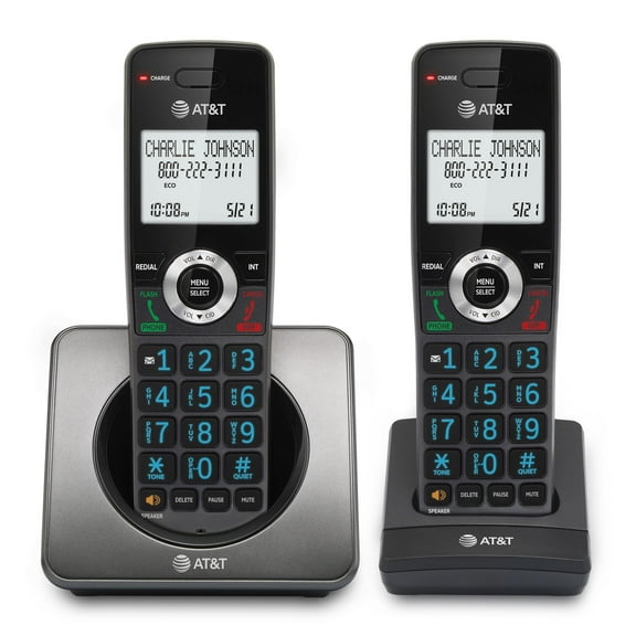 AT&T GL2101-2 DECT 6.0 2-Handset Cordless Home Phone with Call Block, Caller ID, Full-Duplex Handset Speakerphone, 2" White Backlit Display, Lighted Keypad (Graphite & Black)