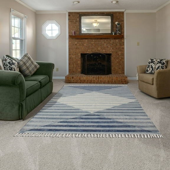 Casavani Cotton Durrie Dining Room Area Carpet, Blue 2x3 feet