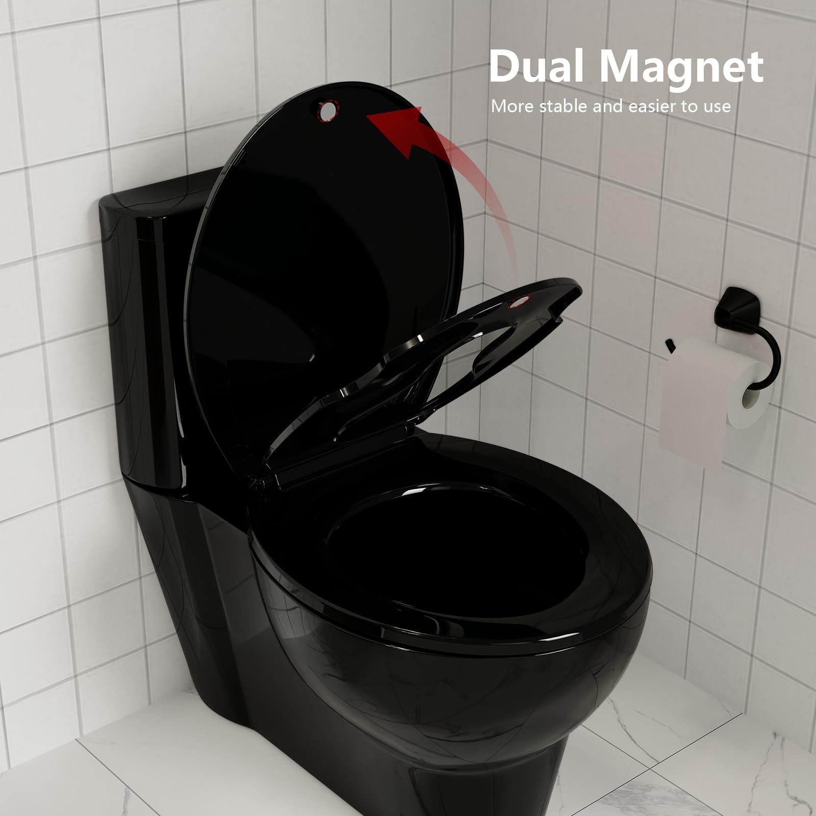CuisinAid Round Toilet Seat with Built-in Toddler Training Seat, Soft-Close Lid, Safe PP Material & Easy Installation Kit,Black