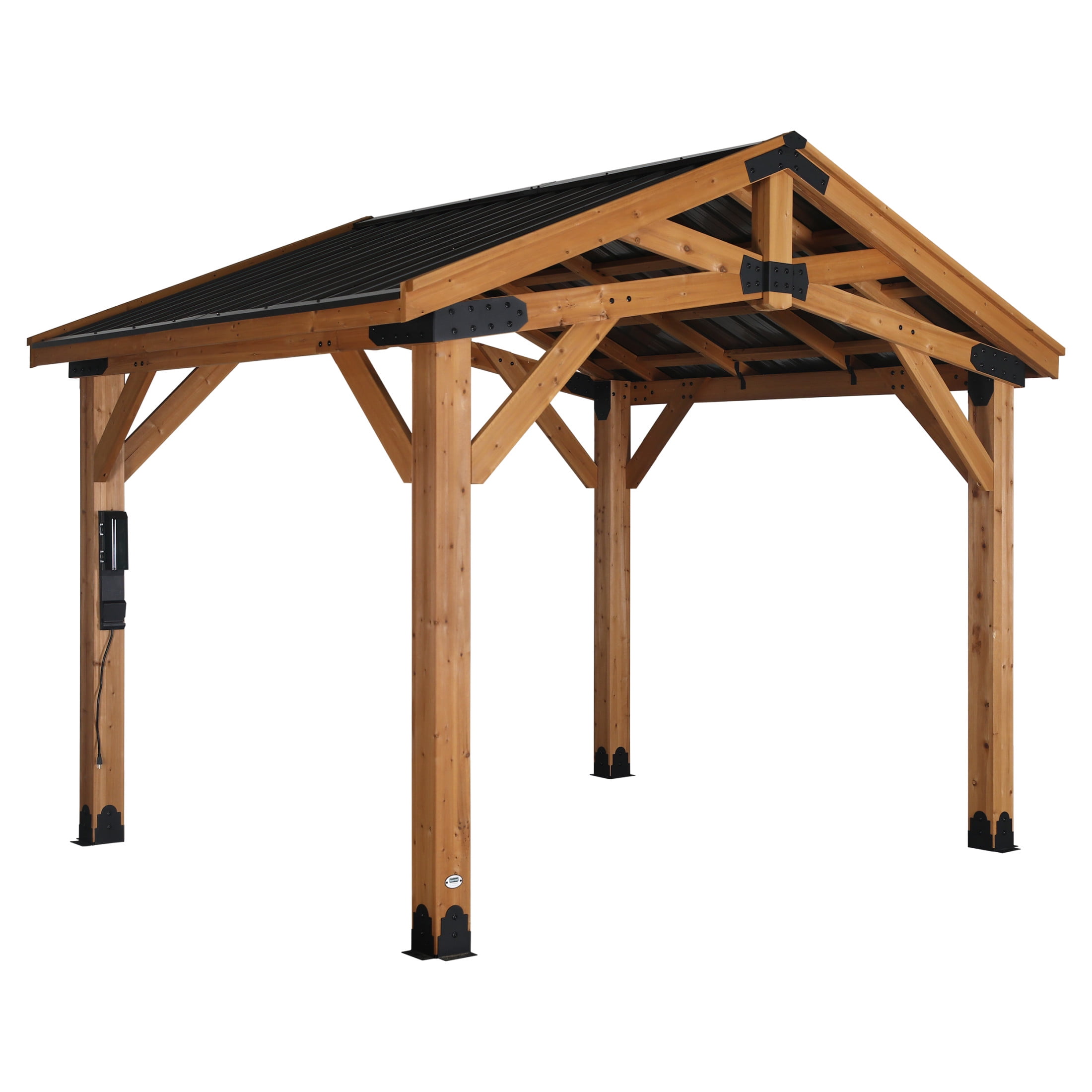 Backyard Discovery Norwood 12' x 10' Cedar Wood Gazebo, Galvanized Steel Roof, PowerPort