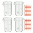 thumbnail image 1 of Vaso de precipitados de 25 ml, 4 unidades, vaso medidor de vidrio graduado de borosilicato, tazas de laboratorio, seguras para calor, transparentes con pico, etiqueta para líquidos., 1 of 6