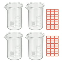 25ml Glass Beaker, 4 Pack Measuring Glass Beaker Graduated Borosilicate Lab Cups Mug Low Form  Heat Safe Transparent with Spout Label for Laboratory Science Kitchen Liquids