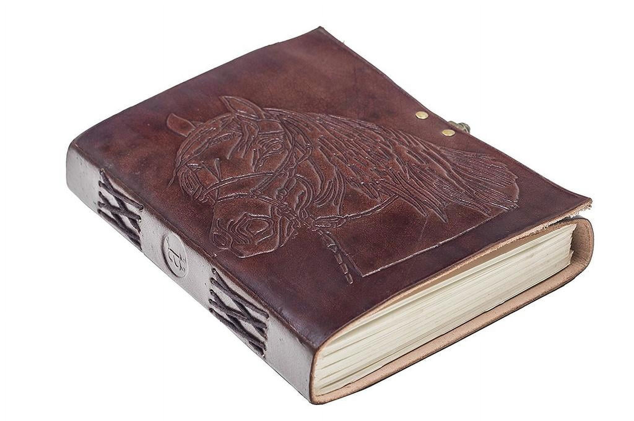Leather journals Vintage Horse Embossed Leather Journal Notebook Diary (Handmade Paper) - Coptic Bound with Lock Closure