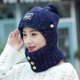 thumbnail image 1 of Gorro de ciclismo femenino con protección auditiva, gorro de lana con forro polar, gorro de punto, bufanda integrada para mujer, de invierno engrosado con máscara desmontable., 1 of 6