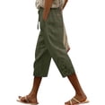 thumbnail image 3 of QATAINLAV Capris for Women with Pockets Linen Summer Trendy Beach Slacks Drawstring High Waist Side Lace Cropped Trousers Army Green XXL, 3 of 7