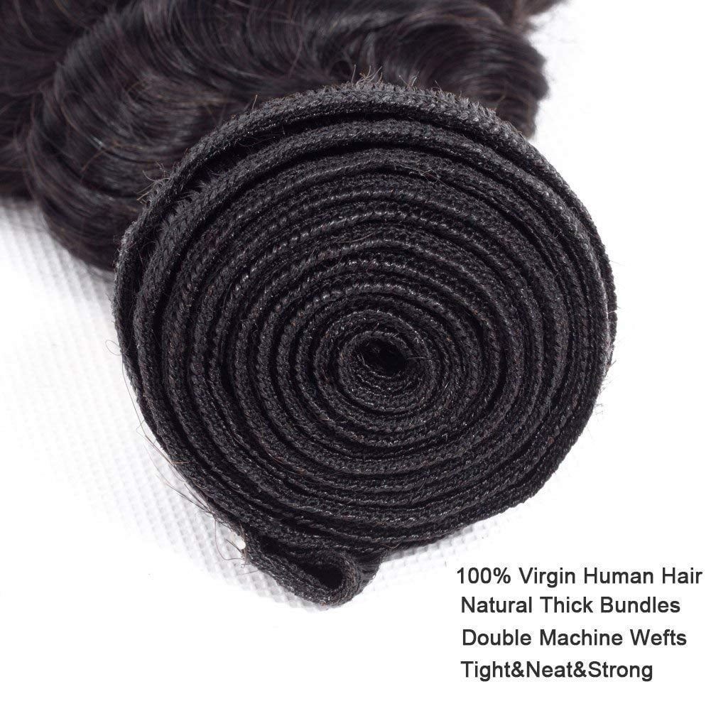 9A Deep Wave Wavy Extensions 100% Human Remy Unprocessed Virgin Hair Natural Black Color 1B - 20,22,22 INCH (3 Bundles)