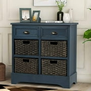 Storage Cabinet Retro Style Storage Unit with 2 Drawers and 4 Baskets for Home Entryway Living Room