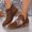 Brown, variant on Womens Embroidered Chunky Heel Boots, Slip On Casual Low Cut Side Zipper Short Booties for Fall Winter, Comfortable Vintage Boots with Non-Slip Sole for Daily Work