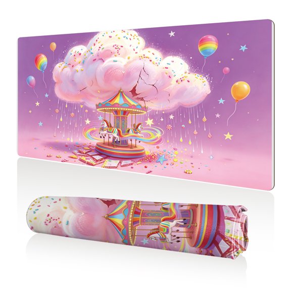 LIVEKEY Mouse Pad 80x40cm Extra Large Non Slip Stitched Durable Easy Clean Carousel Cloud Candy Rainbow for Gaming Office
