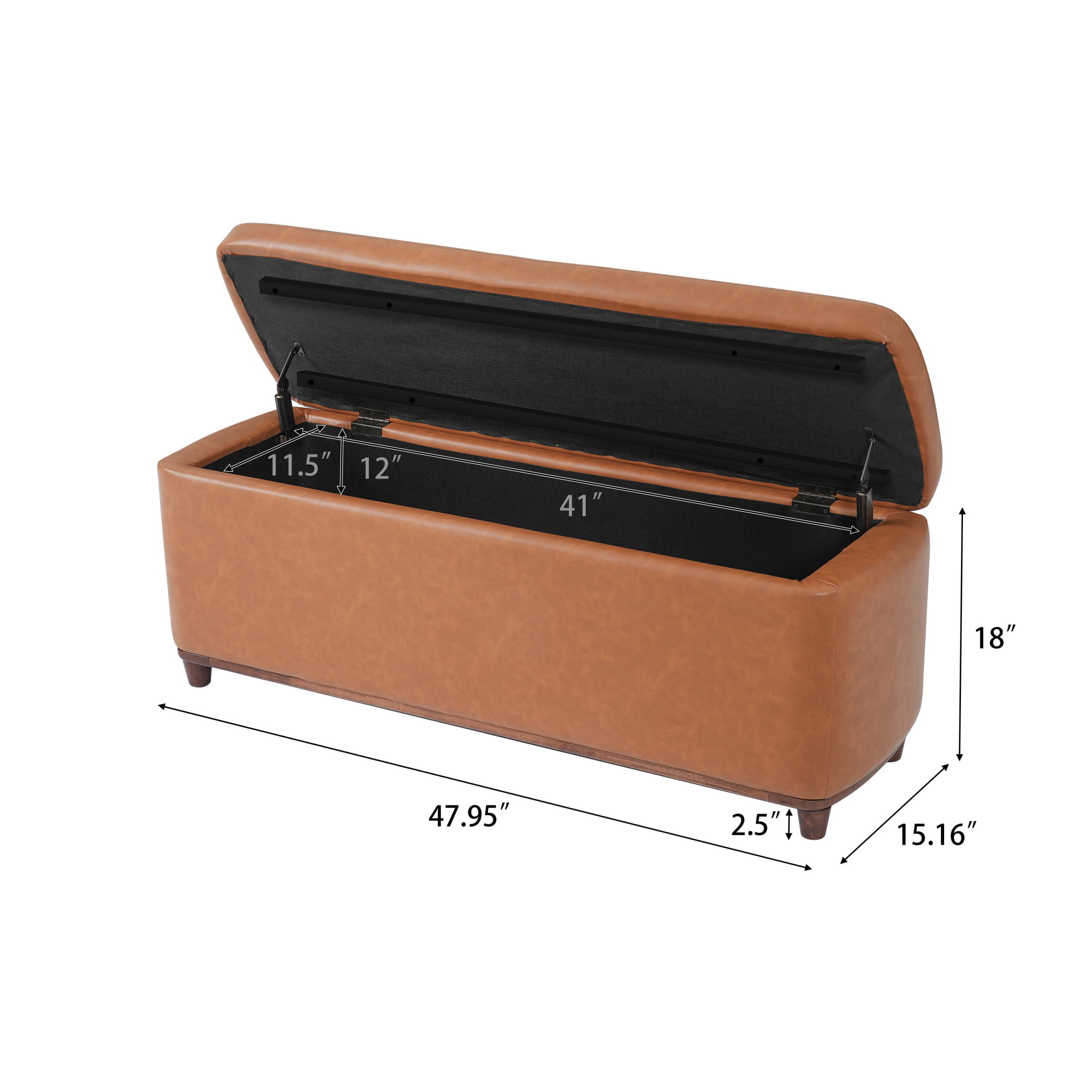 Christopher Knight Home PU Upholstered Storage Ottoman Bench with Solid Wood Legs, Brown
