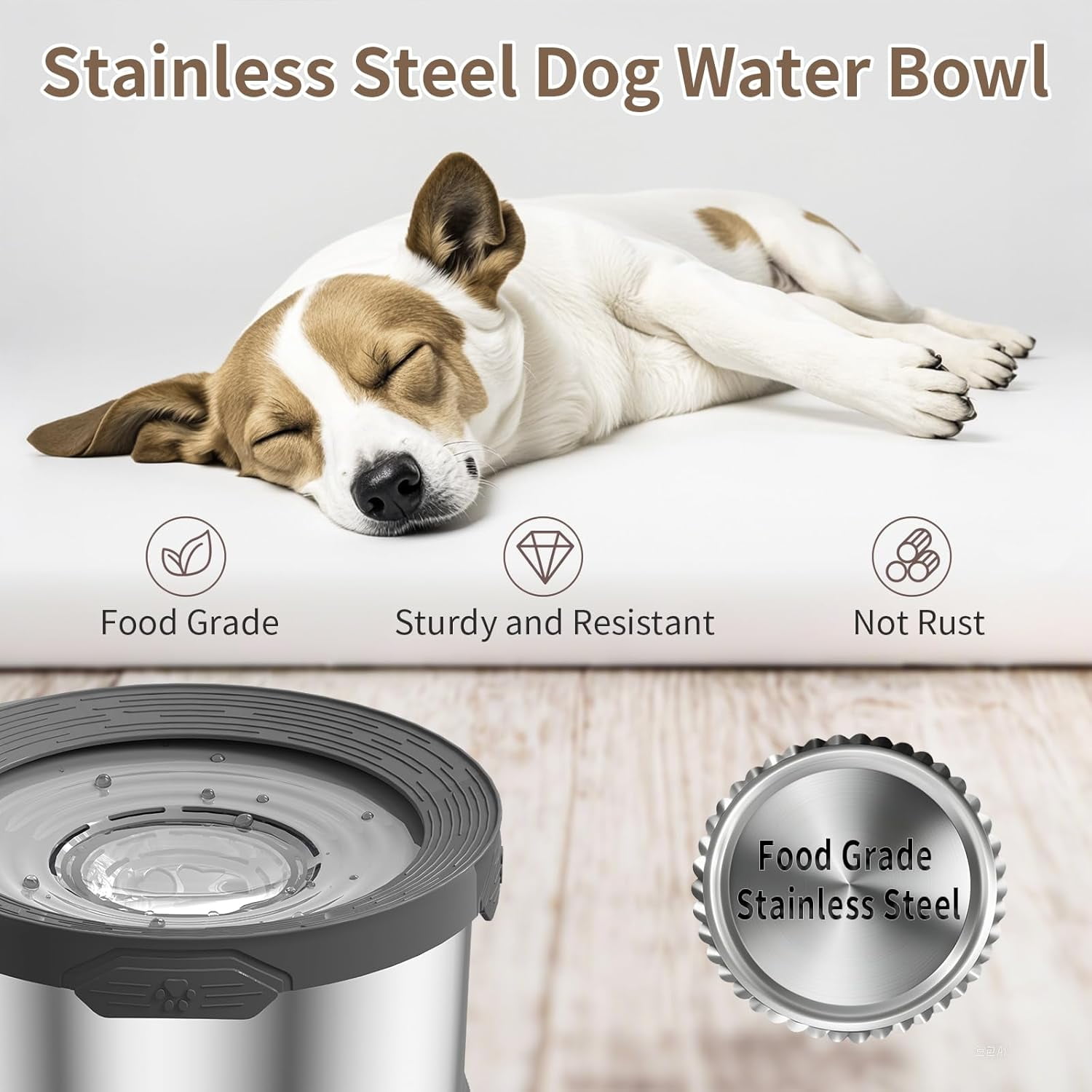6.5L Dog Water Bowl No Spill 1.6 Gallon Stainless Steel Water Bowl for Dogs 220oz Large Capacity No Splash Slow Drinking Feeder with Anti-Slip Mat for Messy Drinkers 6.5L+2 Filters