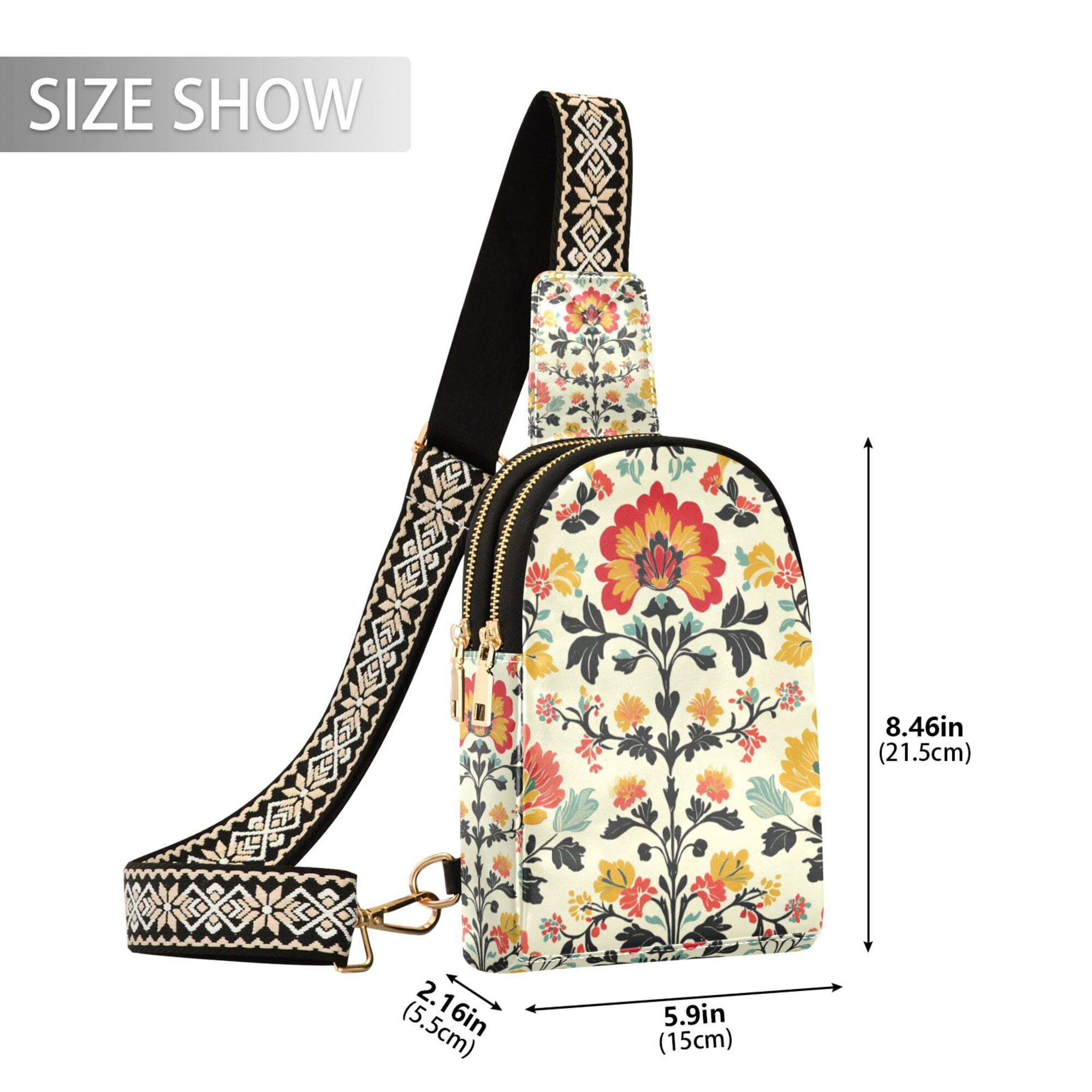 FORMRS Womens Crossbody Sling Bag Travel Daypack Shoulder Chest Backpack, Beige Floral