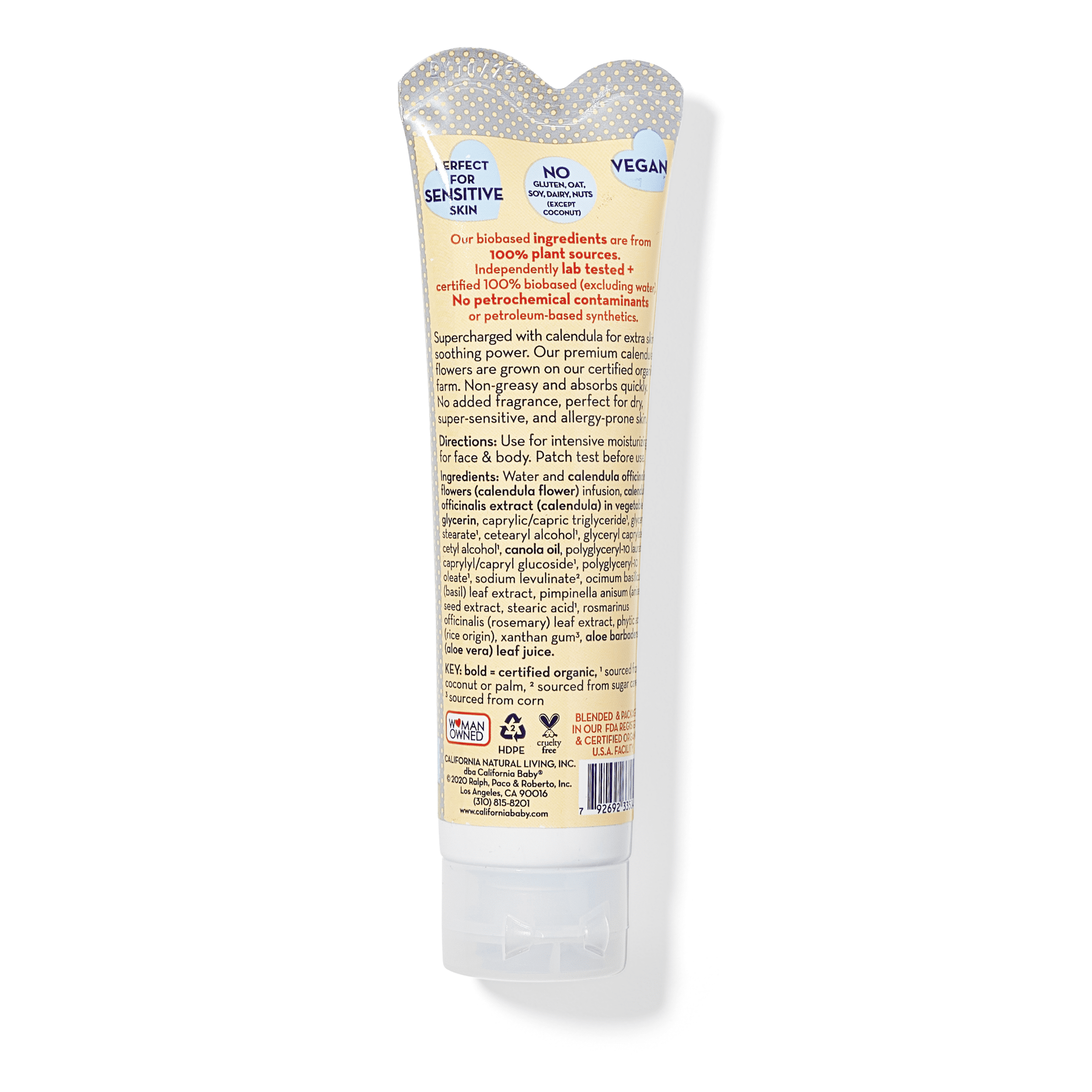 California Baby Calendula Cream (Unscented) | Soothing Baby Face Cream | 100% Plant-Based | Organic Calendula + Aloe Vera | Unscented Lotion For Sensitive Skin | Allergy Friendly | 1.8 oz / 51g