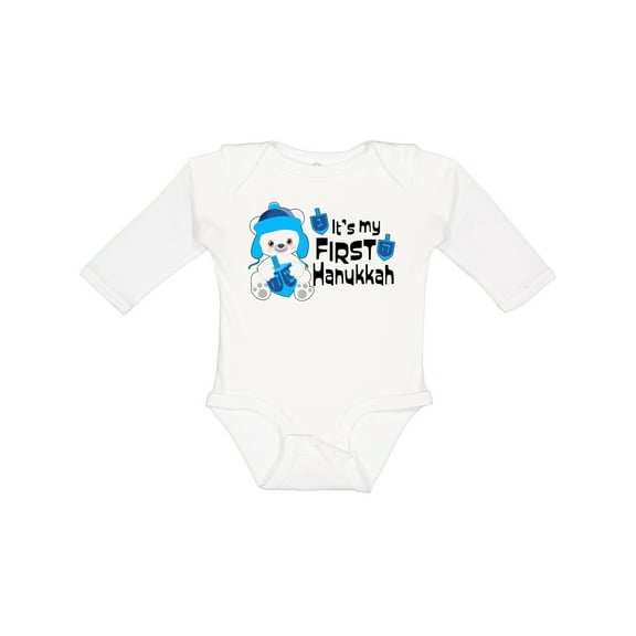 Inktastic It's My 1st Hanukkah Cute Bear with Dreidel Boys or Girls Long Sleeve Baby Bodysuit
