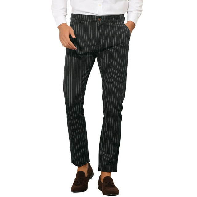 INSPIRE CHIC Stripes Dress Pants for Men's Slim Fit Business Flat Front Chino Trousers 28 Black
