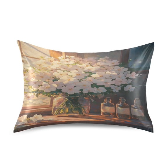 Satin Double-Sided Printed Pillowcase (Single) - Different Sizes ,Envelope Closure , Wrinkle-Resistant & Silky , All-Season Use,Flowers