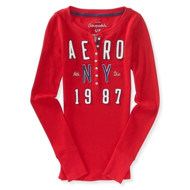 Aeropostale Mujeres Ny Thermal Henley Shirt, Rojo, X-Large Aeropostale henley